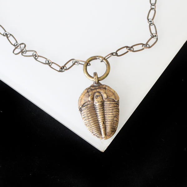 Fossil Trilobite Necklace - Brass