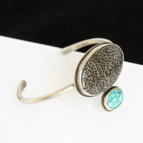 Fossil Coral and Turquoise Cuff
